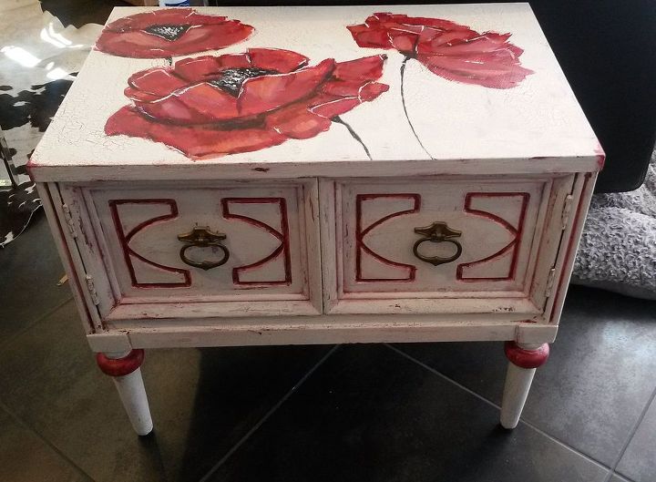 shabby chic nightstand re do with poppy art, chalk paint, painted furniture, shabby chic