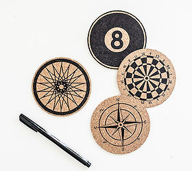 stenciled anthropologie knockoff cork coasters, crafts, home decor, painting