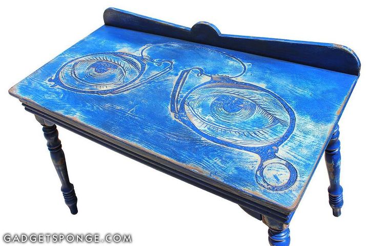 custom eyeglass artwork carved table, painted furniture
