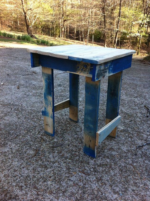 my first attempts at pallet furniture, diy, painted furniture, pallet, repurposing upcycling, shelving ideas, My first pallet side table
