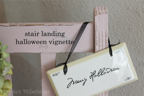 stair landing halloween vignette girly hydrangea, halloween decorations, seasonal holiday decor, stairs