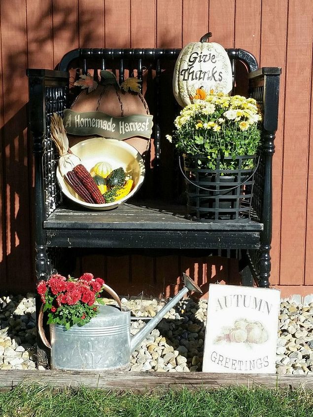 fall decor decorated garden bench, Fall Decor by Peggy Lawyer