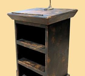 upcycled black pulpit bookshelf with light, painted furniture, shelving ideas, storage ideas