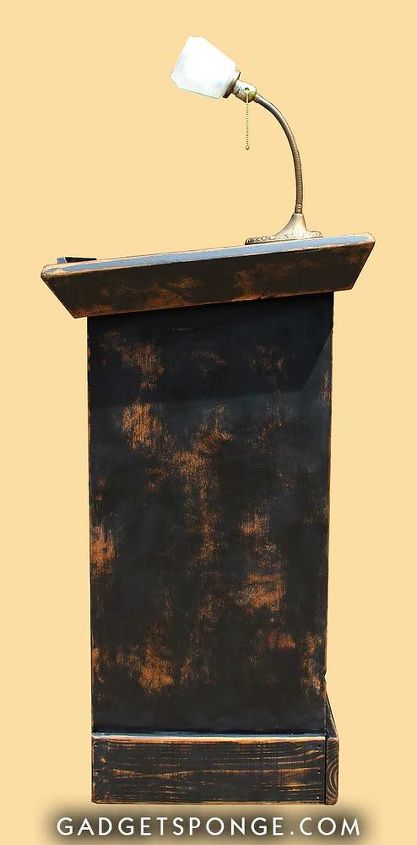 upcycled black pulpit bookshelf with light, painted furniture, shelving ideas, storage ideas