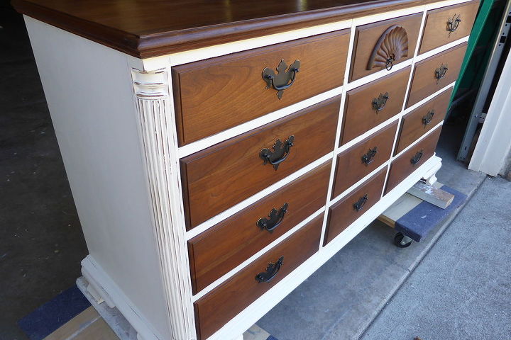 classy white and cherry dresser, chalk paint, painted furniture