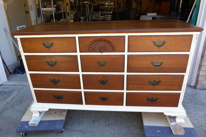 classy white and cherry dresser, chalk paint, painted furniture