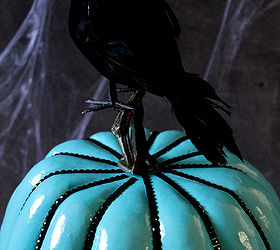 blinged out turquoise faux pumpkin, crafts, halloween decorations, seasonal holiday decor