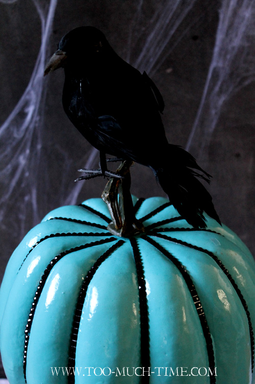 blinged out turquoise faux pumpkin, crafts, halloween decorations, seasonal holiday decor