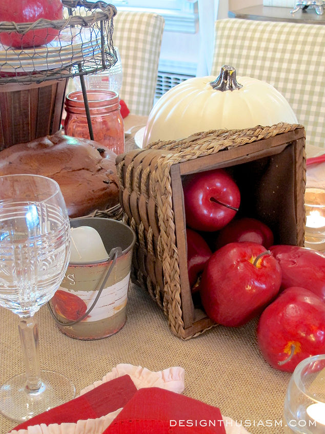 tablescape fall apples red country theme, crafts, dining room ideas, flowers, home decor, homesteading