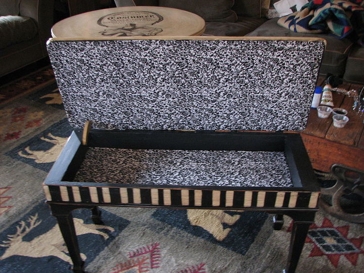 painted furniture piano bench redo salvcage, painted furniture, repurposing upcycling, I glued fabric to the inside for a finishing