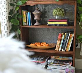 fall decor bookshelf makeover decoupage wrapping paper, home decor, seasonal holiday decor, shelving ideas