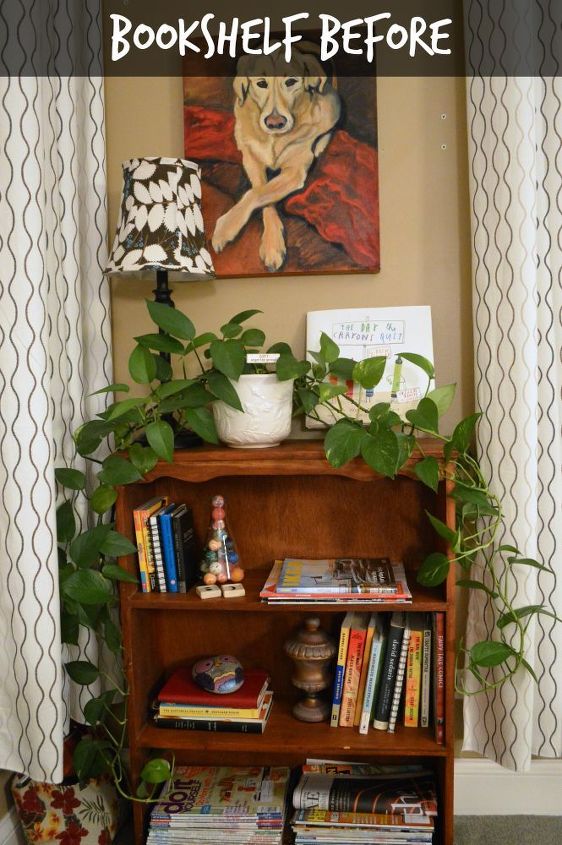 fall decor bookshelf makeover decoupage wrapping paper, home decor, seasonal holiday decor, shelving ideas