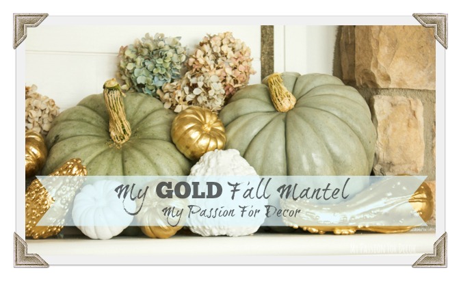 gold fall mantel decor pumpkins gourds, fireplaces mantels, living room ideas, seasonal holiday decor