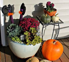 fall porch pumpkins planters ferns, halloween decorations, porches, seasonal holiday decor