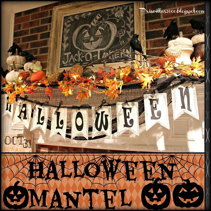 halloween decorations fireplace mantel banner chalkboard, fireplaces mantels, halloween decorations, seasonal holiday decor