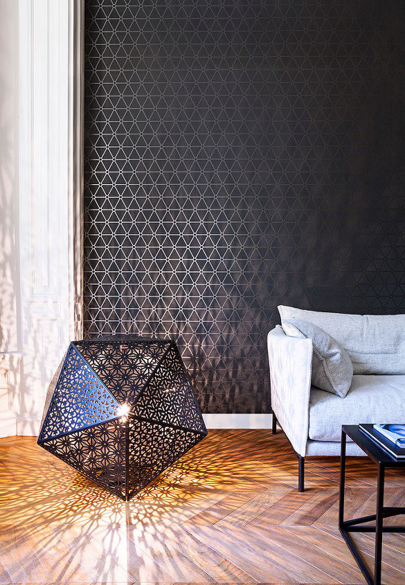 wallpaper wall decor two tone pattern, home decor, products, wall decor, Slate Hexagonal Metallic Wallpaper R2253
