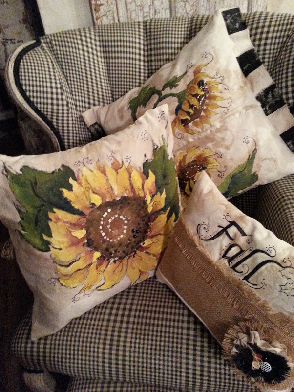 painting pillow fall sunflowers burlap, crafts, painting