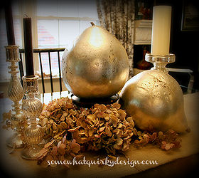 painting silver leaf gourds fall decor, home decor, painting, seasonal holiday decor