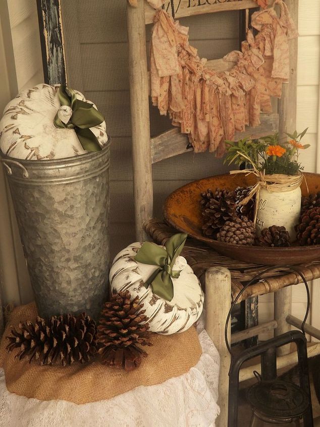 painted thrifted pumpkins fall porch decor, crafts, repurposing upcycling, seasonal holiday decor