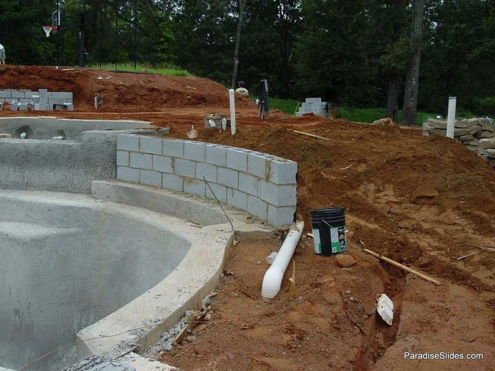 pool water slide construction, outdoor living, pool designs