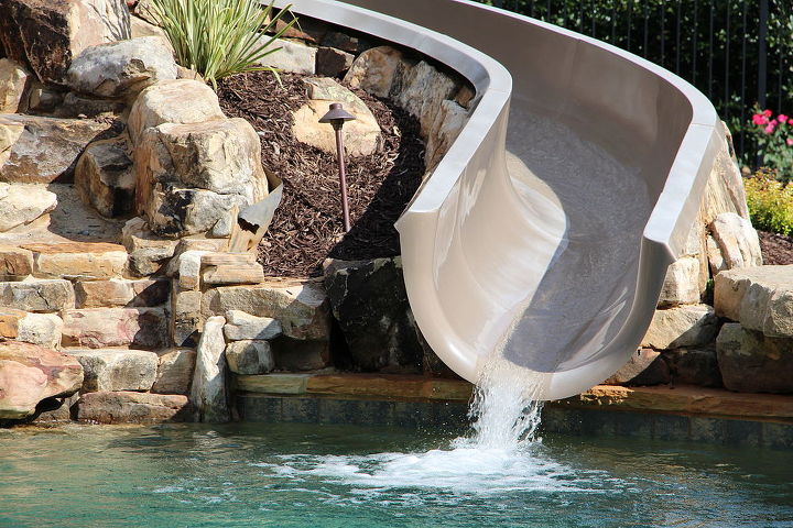 pool water slide construction, outdoor living, pool designs