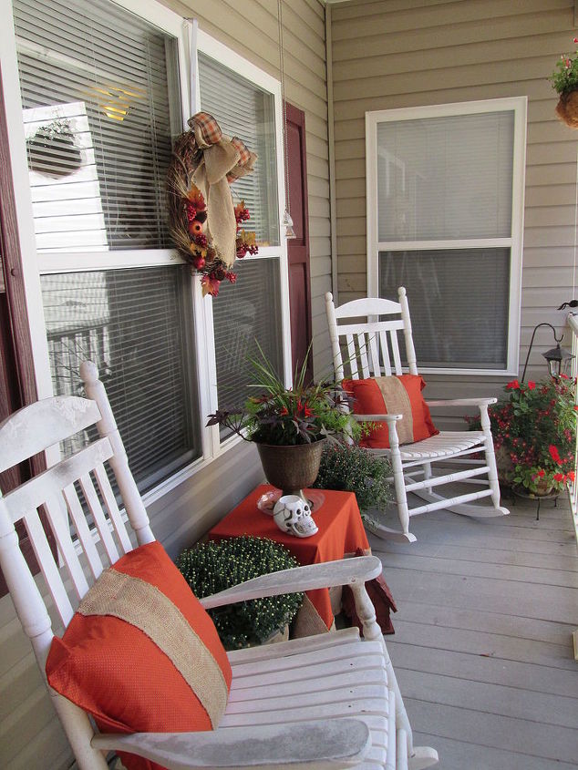 fall front porch design, halloween decorations, porches, seasonal holiday decor