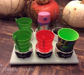 diy kiddie cup caddy, chalkboard paint, crafts, organizing, repurposing upcycling