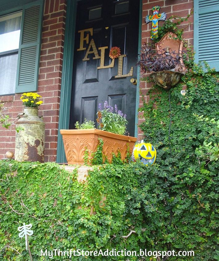 festive fall front porch with thrift store finds, porches, repurposing upcycling, seasonal holiday decor