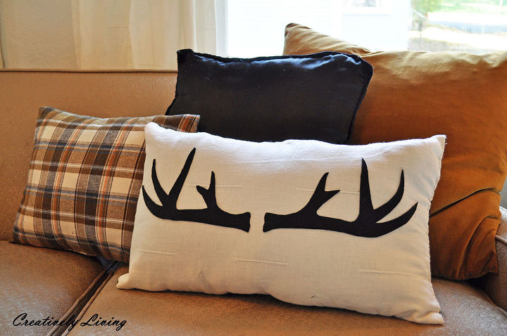diy antler pillow, home decor, reupholster