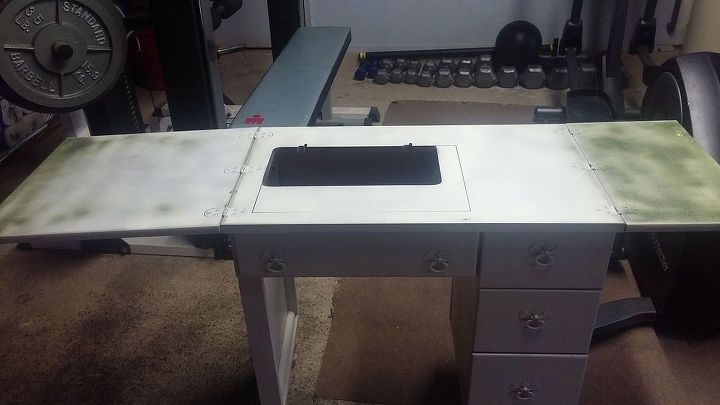old sewing machine table off craigslist into rustic fun desk, chalk paint, painted furniture, repurposing upcycling, woodworking projects
