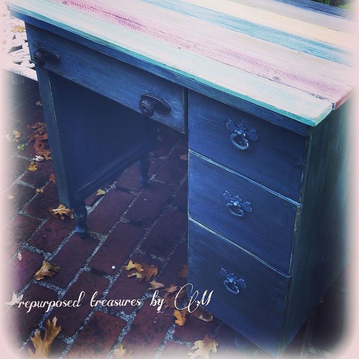 old sewing machine table off craigslist into rustic fun desk, chalk paint, painted furniture, repurposing upcycling, woodworking projects