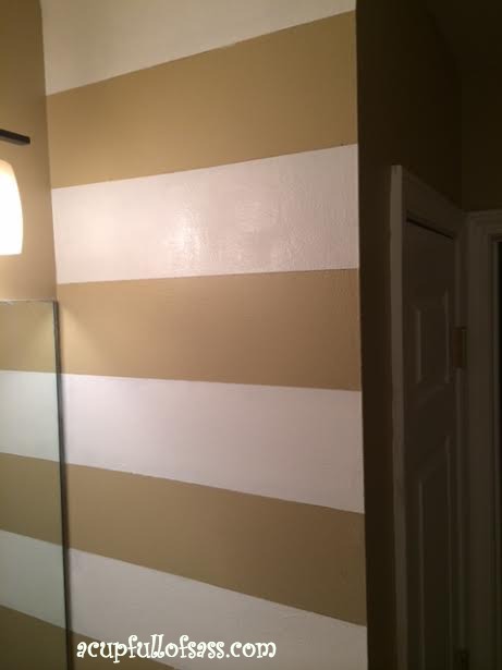 painting wall stripes small bathroom, bathroom ideas, small bathroom ideas, Finished Wall Stripes