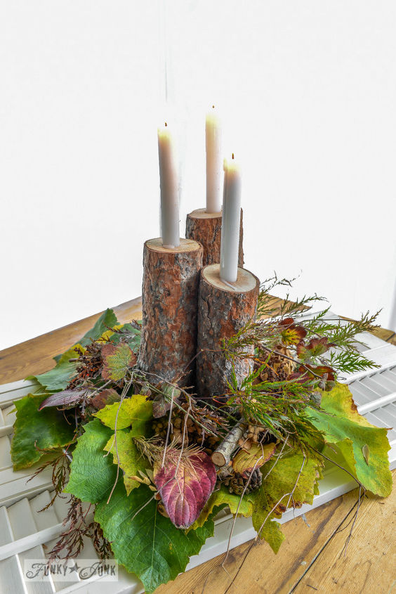 fall centerpiece rustic wood candles, crafts, seasonal holiday decor