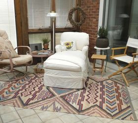 home decor sunroom indian summer, home decor, outdoor living, Indian Summer in the sunroom vintage Native American rug addition