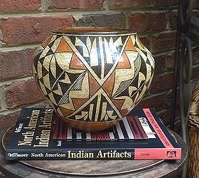 home decor sunroom indian summer, home decor, outdoor living, Zuni pot and reference books
