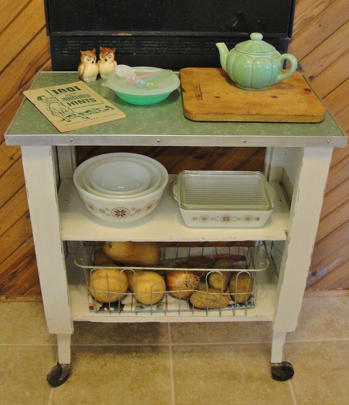 upcycle vintage cart0kitchen storage cabinet cheap, storage ideas, She s a great storage piece in out kitchen