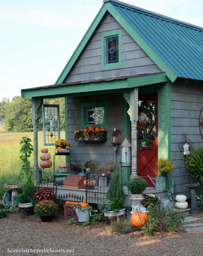 fall potting shed pumpkins gourds mums, gardening, outdoor living, seasonal holiday decor