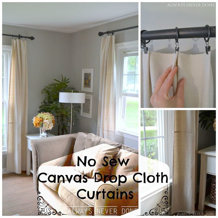diy curtains no sew canvas drop cloth, home decor, window treatments