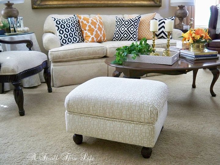 upholstery ottoman make update, how to, living room ideas, reupholster