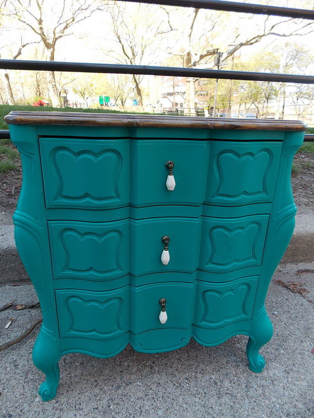 two tone teal nightstands, painted furniture, nightstand after
