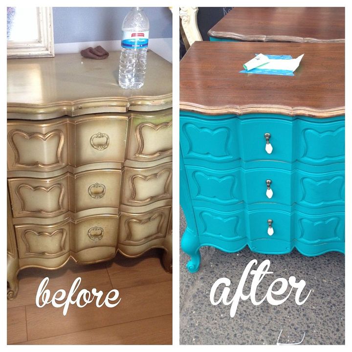two tone teal nightstands, painted furniture