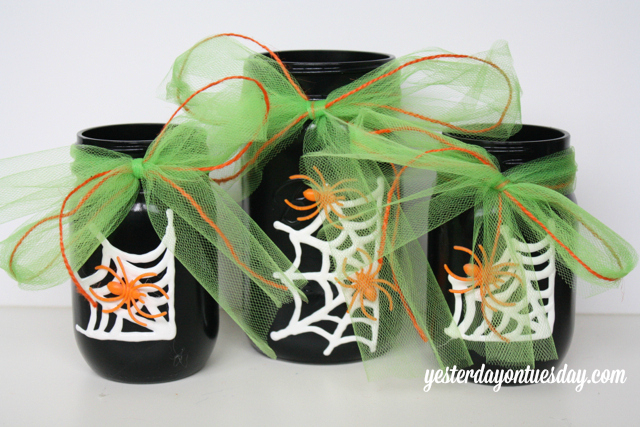 mason jar vase spider web halloween decoration, crafts, halloween decorations, mason jars, painting, repurposing upcycling, seasonal holiday decor