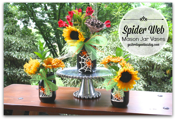 mason jar vase spider web halloween decoration, crafts, halloween decorations, mason jars, painting, repurposing upcycling, seasonal holiday decor