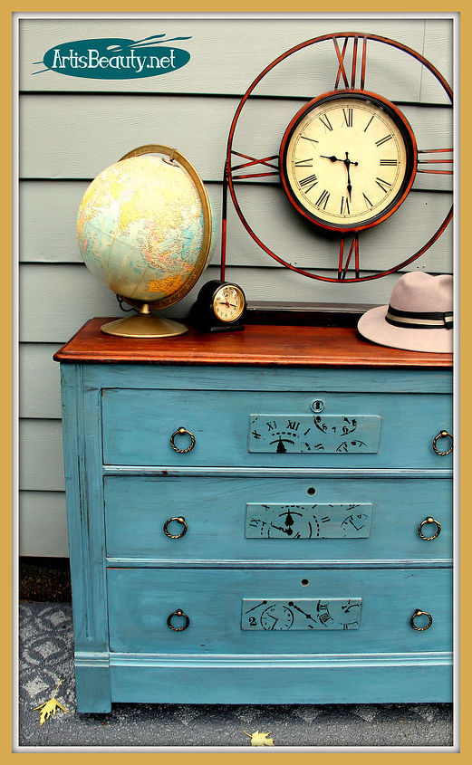 painted furniture dresser clock teal wood