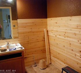 planked wall bathroom makeover, bathroom ideas, diy, home improvement, painting, wall decor, woodworking projects