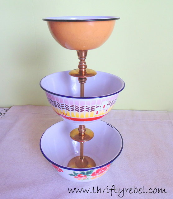 how to make enamel bowl tiered stand, home decor, how to, repurposing upcycling