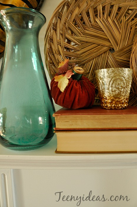 teal and orange rustic fall mantle, fireplaces mantels, home decor, seasonal holiday decor