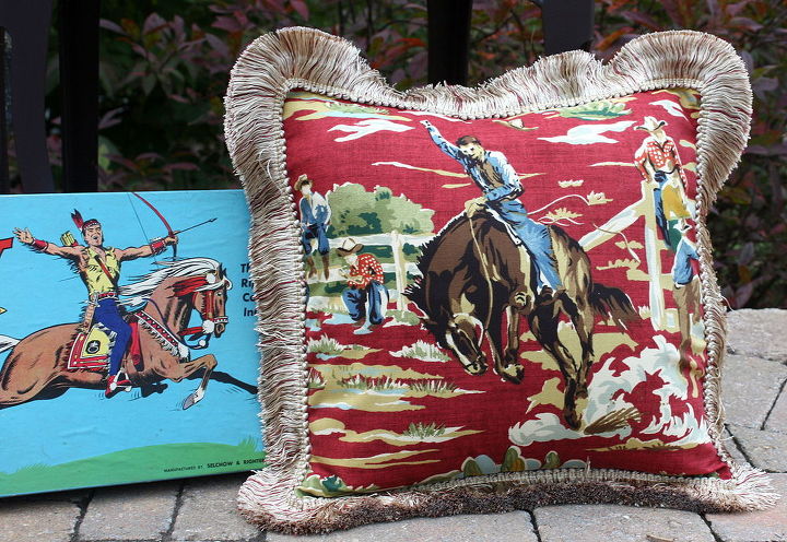 vintage theme cowboy decorator pillows, home decor, reupholster