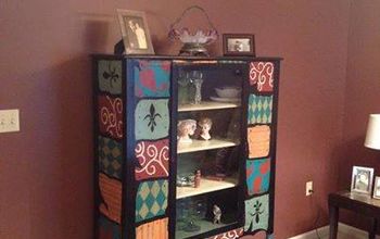 Colorful Hand Painted Patchwork Design!! On a China Cabinet