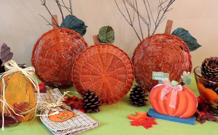 fall crafts upcycled basket pumpkin, crafts, repurposing upcycling, seasonal holiday decor